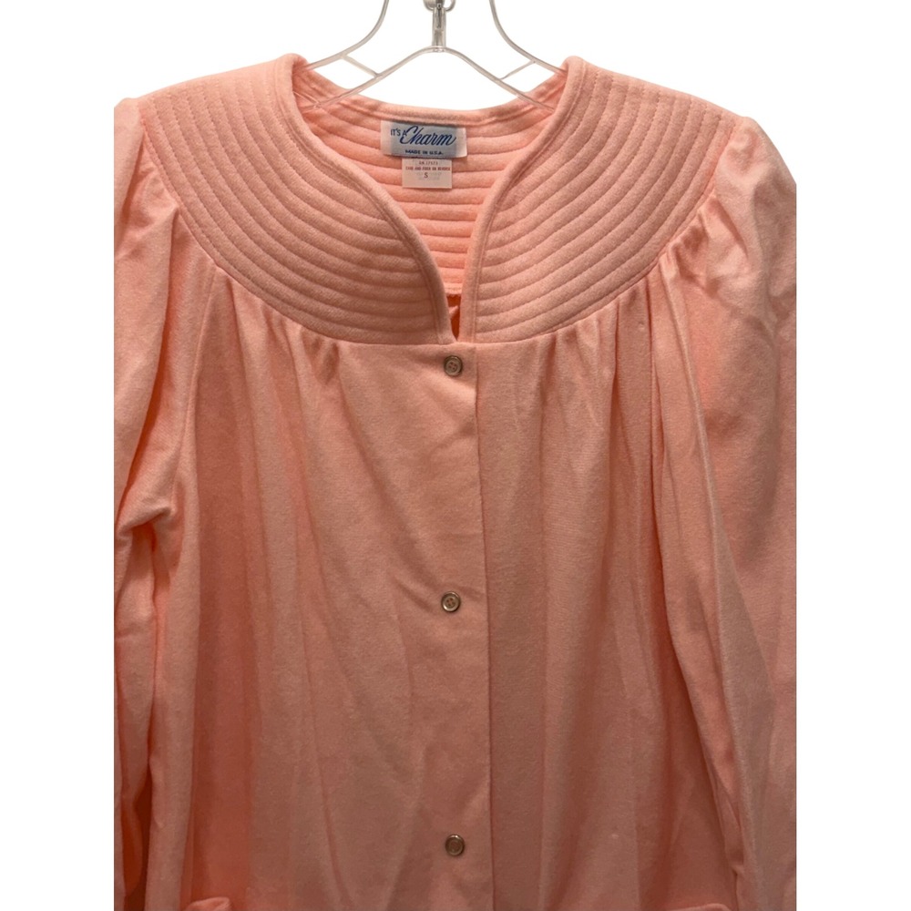 NWT •S• Vintage Its A Charm Peach Pink Quilted Button Front Long Robe Grannycore